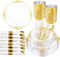 210 Pcs Clear Gold Plates for Party | Clear Party Plates Set for 30 Guests by Hioasis
