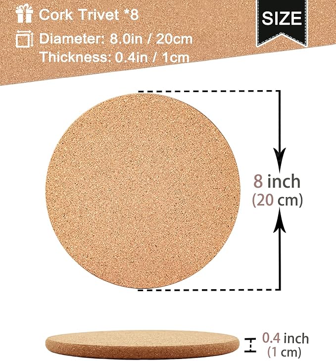 Cork Trivets for Hot Dishes, Hot Pots and Pans, 8 Inch 8 Pcs | High Density - Image 3