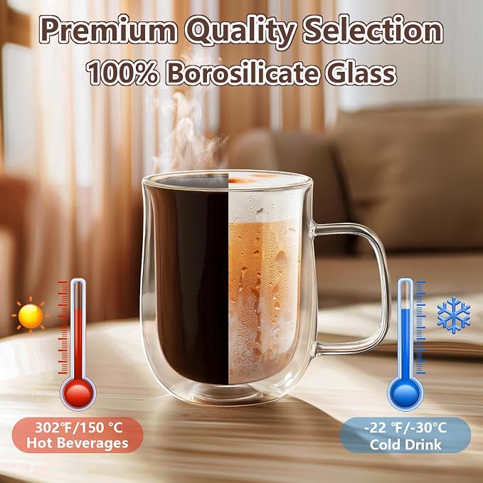 Double Walled Glass Coffee Mugs 12 oz, Glass Coffee Cups Set of 4 - Image 4