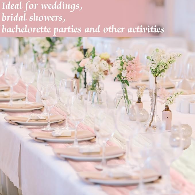 12 Pcs Gradient Pink Cheesecloth Gauze Table Runners | Boho Wedding Decor - Image 7