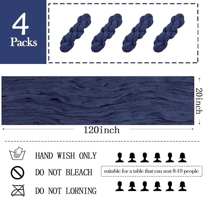 4 Pack Navy Blue Cheesecloth Table Runner 20 x 120 inch Gauze Table Runners 10 - Image 2