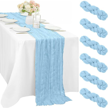 6 Pcs Baby Blue Cheesecloth Table Runner 10FT Runner by Sunnyline