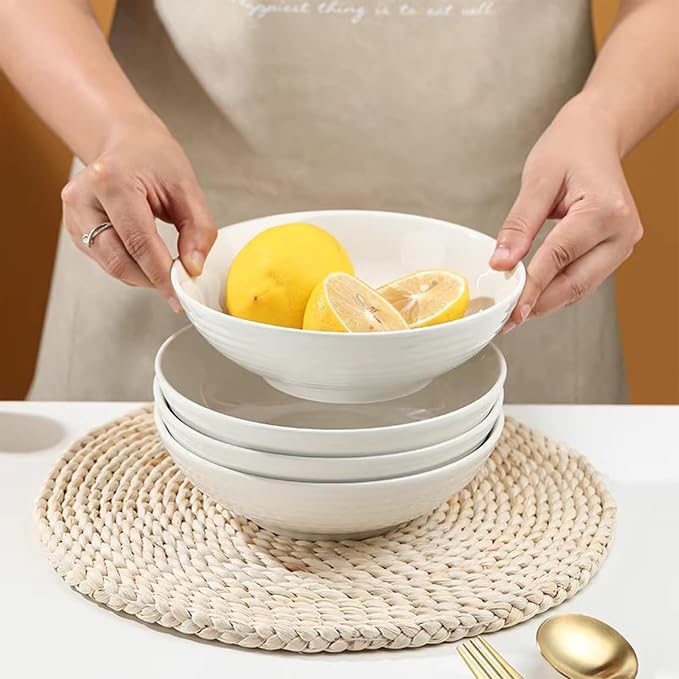 7.1" White Pasta Bowl, 26 oz Ceramic Pasta Bowls Set of 4, Wide & Deep | Large - Image 7