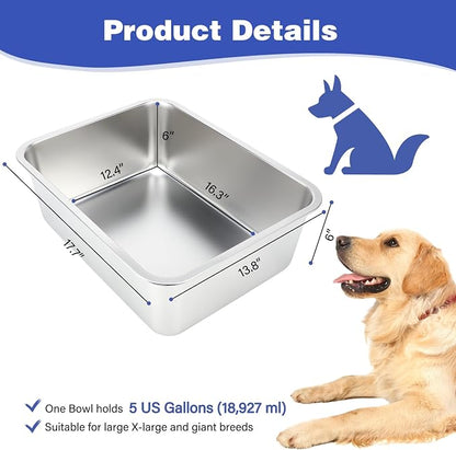 5 Gallon Large Dog Water Bowl, Stainless Steel Bowl, Giant Dogs | 5 Gallon - Image 2