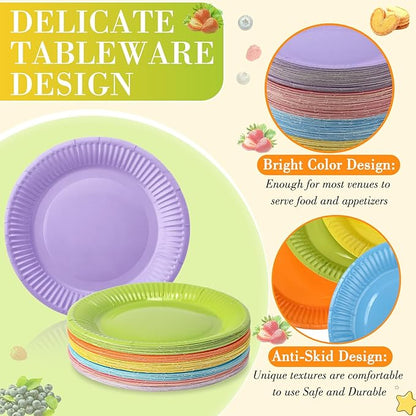 Thenshop 300 Pcs Colorful Paper Plates 7 Inch Disposable Party Plates for Dessert Cake Birthday Party Supplies(Macaron Colors)