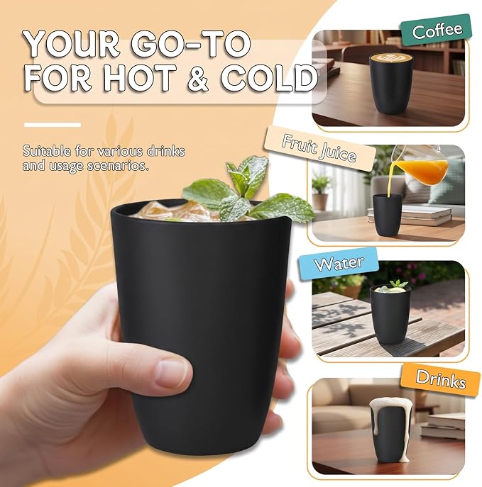 Wrova Wheat Straw Cups 6 PCS Good Alternative to Plastic Reusable Cups 12 oz - Image 4