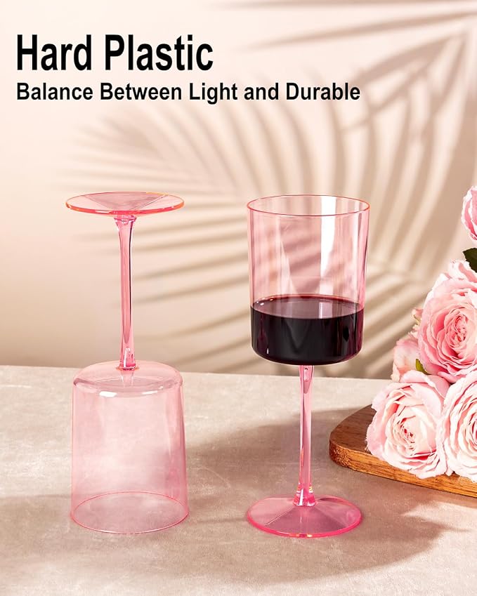 Ciaell 12 Pack Pink Plastic Wine Glasses - Image 3