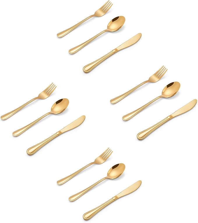 LIANYU 12-Piece Gold Kids Silverware Set, Stainless Steel Toddler Utensils by LIANYU