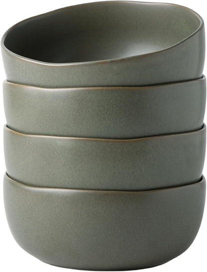 AmorArc Stoneware Cereal Bowls for Kitchen, 28oz Large Ceramic Soup Bowls Set of 4 for Meal,Snacks,Soup, Oven, Microwave&Dishwasher safe Kitchen Bowls with Wavy Rim, Reactive Glaze Matte