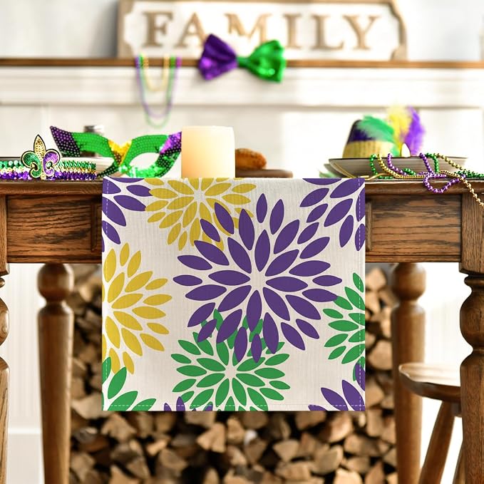 Artoid Mode Purple Dahlia Floral Pinnata Mardi Gras Table Runner, Carnival - Image 3