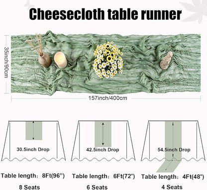13.3FT Sage Green Cheesecloth Table Runner Spring Easter Decor Rustic Boho - Image 2