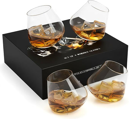 MyGift Spinning Whiskey Glasses Set of 4, Rotating Tilted Old Fashioned Bourbon by MyGiftHome