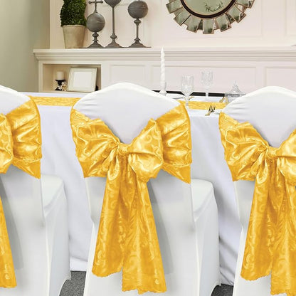2 Pack Gold Damask Satin Table Runner 12 x 108 Inch | Bright Smooth Damask - Image 5