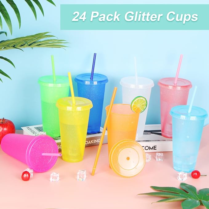 24 Pack Plastic Tumblers with Lids and Straw, Reusable Cups with Lids and - Image 4
