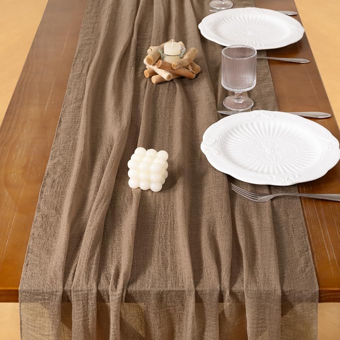Cheesecloth Table Runner Summer Boho Wedding Shower Party Home Decor | Nude - Image 4