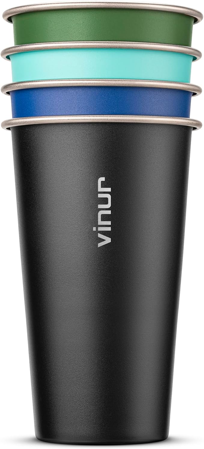 20 oz Stainless Steel Cups-Colorful Stackable Metal Drinking Glasses 4 Pcs | by Vinur