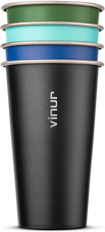 20 oz Stainless Steel Cups-Colorful Stackable Metal Drinking Glasses 4 Pcs | by Vinur