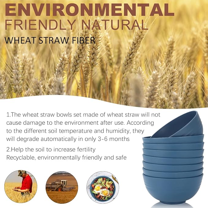 Soup Bowls, Cereal Bowl, Premium Wheat Straw Bowls Set of 8, Unbreakable - Image 5