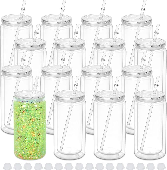 16 oz Plastic Snow Globe Tumbler, 16 Pack Double Wall Snowglobe Tumbler by Micellwuu