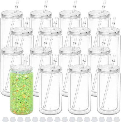 16 oz Plastic Snow Globe Tumbler, 16 Pack Double Wall Snowglobe Tumbler by Micellwuu