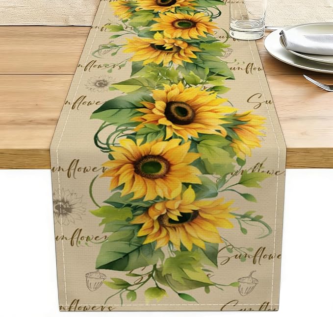 Summer Sunflowers Table Runner, Seasonal Spring Summer Flowe Table Runners | by Unknown
