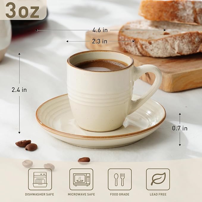famiware 3oz Espresso Cups and Saucers, Stoneware Demitasse Cup - Image 5