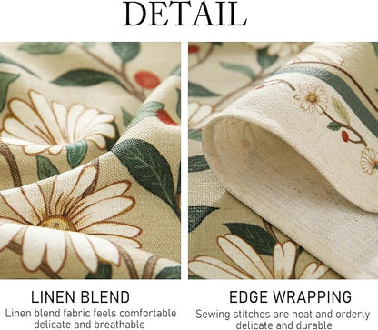 ISAENNE Designer Green Linen Table Cloth Rectangle,Floral French Country Indoor Tablecloth,Stain Resistant Home Decor Tablecloths for Dining Kitchen Thanksgiving Party,55"*79"-Brune