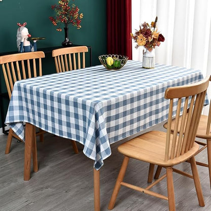 Gingham Table Cloth for Rectangle Tables Sky Blue Checkered Plaid Tablecloth Heavy Duty Cotton Blend Washable & Wrinkle Table Cover for Outdoor Kitchen Dining Picnic Camping (60x84 Inch)