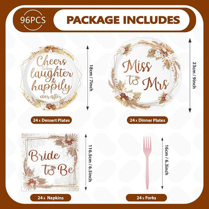 Grencian 96Pcs Boho Bridal Shower Party Decorations, Serves 24 | Miss to Mrs - Image 2