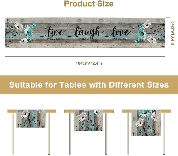 Daisy Floral Table Runner, Rustic Wild Flowers Wooden Boho Spring Butterfly - Image 5