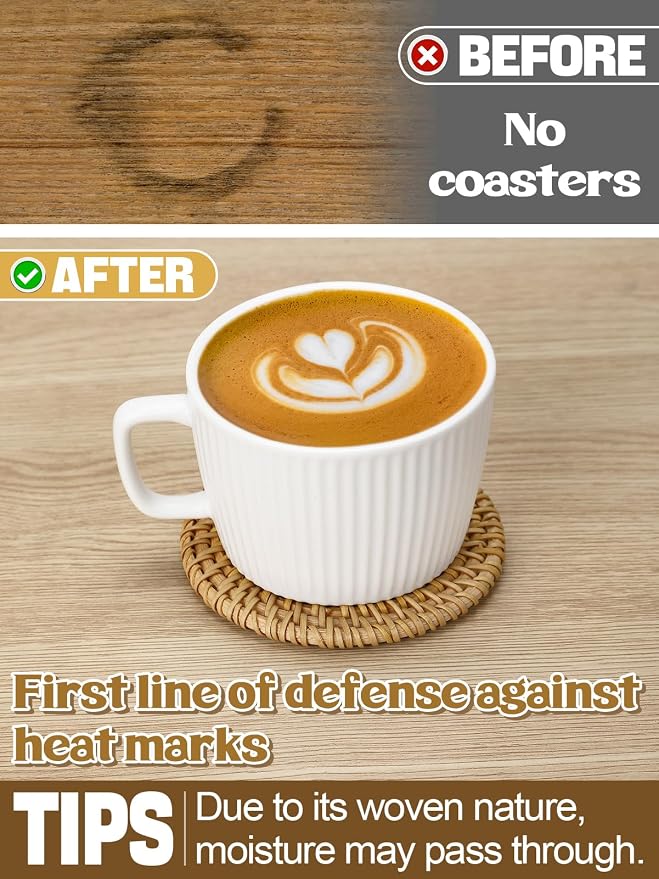 8Pcs Handmade Natural Rattan Coasters Set - Image 5