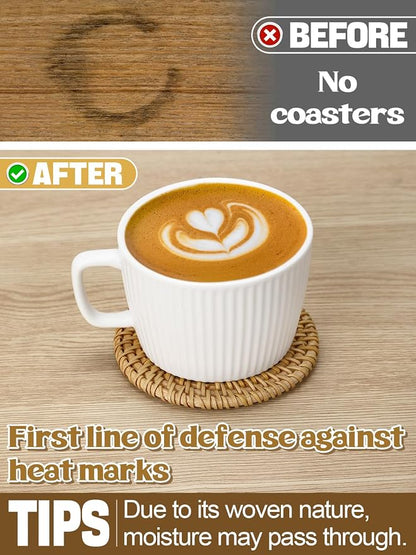 8Pcs Handmade Natural Rattan Coasters Set - Image 5
