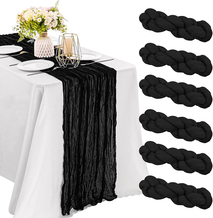 6 Pieces Black 10FT Cheesecloth Table Runner Boho Gauze Fabric Table Runner by JALANCY