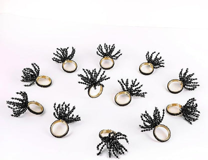 CLEENTABLE 12-Pcs Decorative Napkin Rings - Beaded Serviette Ring Napkin Holders for Summer Beach Wedding Ocean Coastal Nautical Holiday Party Home Table Décor (Black)