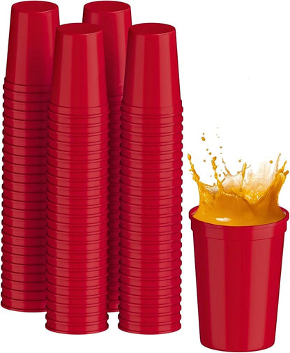 PartyPrints 100 Pack Small 10 to 12 oz Red Reusable Blank Plastic Cups by PartyPrints