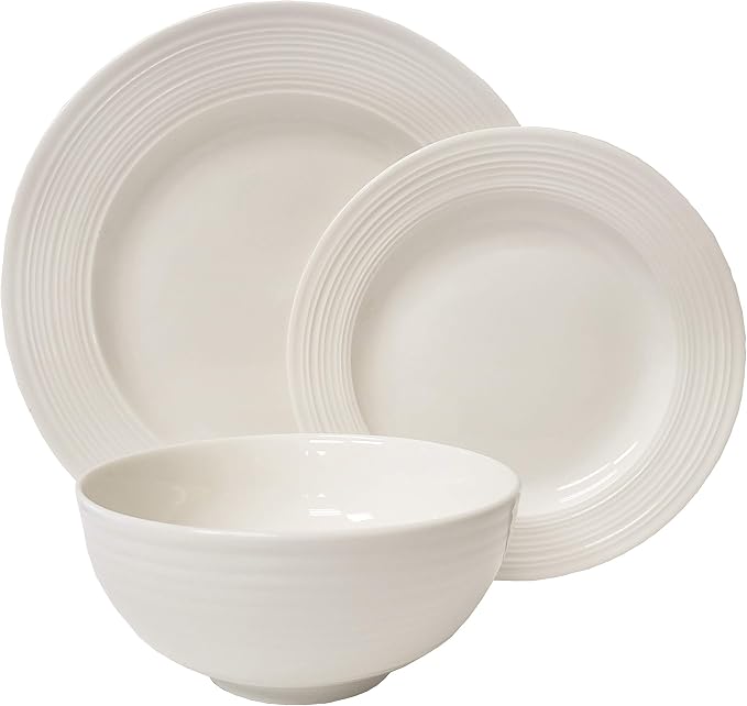 Tabletops Gallery Embossed Bone White Porcelain Round Dinnerware Collection- by TabletopsGallery