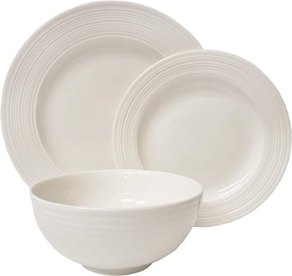 Tabletops Gallery Embossed Bone White Porcelain Round Dinnerware Collection- by TabletopsGallery