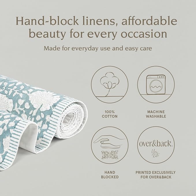 Over&Back 18x108 Hand-Blocked Printed Cotton Table Runner - Image 2