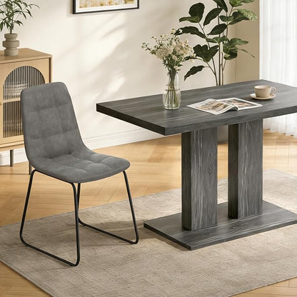 Modern 5-Piece Dining Table Set for 4, 46" Pedestal Dining Table with 4 Leather Chairs, Small Space Saving Kitchen Table Set, Grey Wood Finish Rectangular Table for Dining Room & Apartment