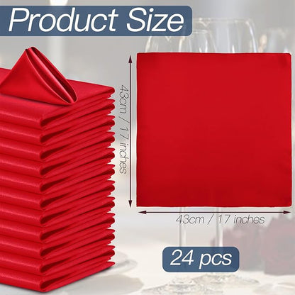 P Pothuiny 24 Pcs Red Satin Napkins 17 x 17 Inch, Satin Cloth Napkins | Square - Image 2