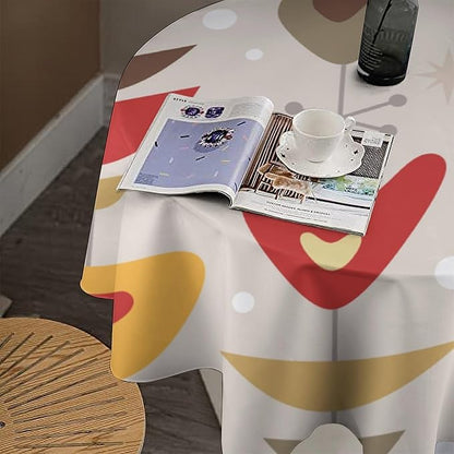 Retro Mid Century Round Tablecloth, Abstract Rustic Colorful Geometric Print Tablecloth for Home Party Dining Room Kitchen Decor 60Inch(152cm)