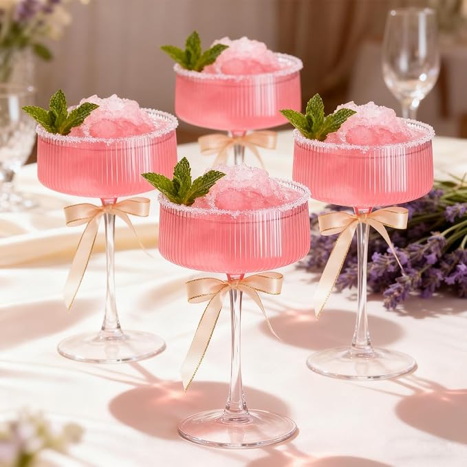 Accguan Margarita Glasses, 10 oz Ribbed Coupe Glasses Set of 6，Coup Glasses | - Image 7