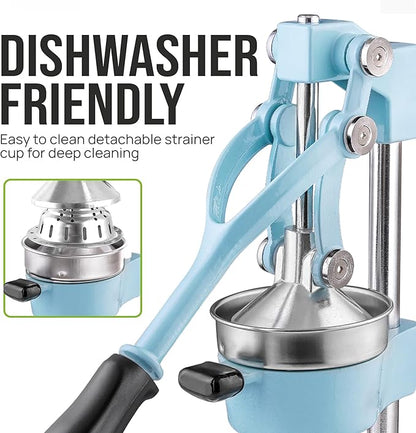 Zulay Kitchen Cast-Iron Orange Juice Squeezer - Heavy-Duty, Easy-to-Clean, Professional Citrus Juicer - Durable Stainless Steel Lemon Squeezer - Sturdy Manual Citrus Press & Orange Squeezer (Blue)