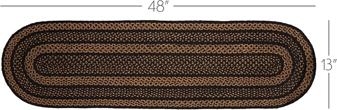 VHC Brands Farmhouse Primitive Jute Black Striped Oval Table Runner Decor - Image 3
