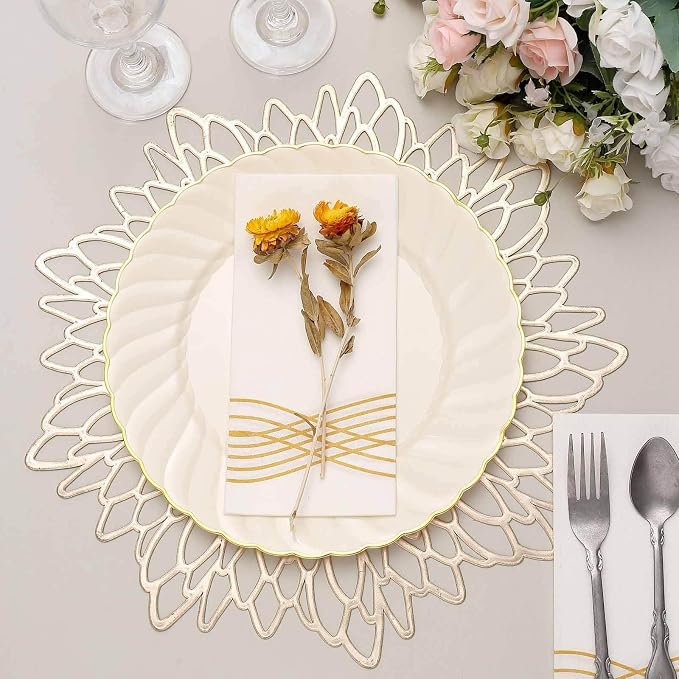 Efavormart 10-Pack 10" Ivory Vintage Plastic Dinner Plates - Image 6