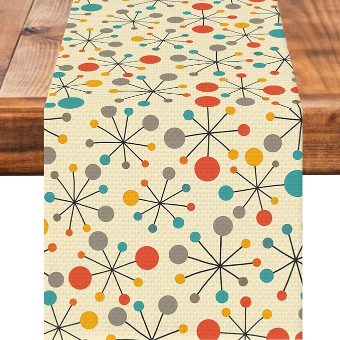 Mid Century Burlap Table Runner Seasonal Spring Fall Kitchen Dining Linen Table by Worltoldb