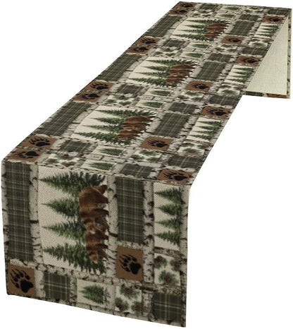 Vintage Rustic Cabin Moose Deer Bear Table Runner, Retro Bear Cottage Country by SXXLDNG