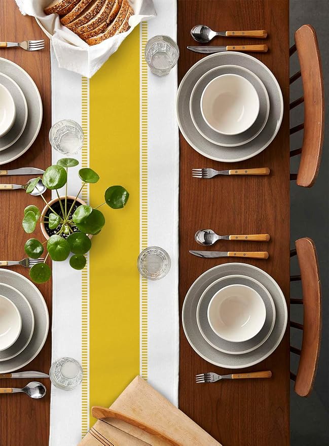 Yellow Table Runners 108 inches Long, Modern Stripes Table Runner Farmhouse - Image 2