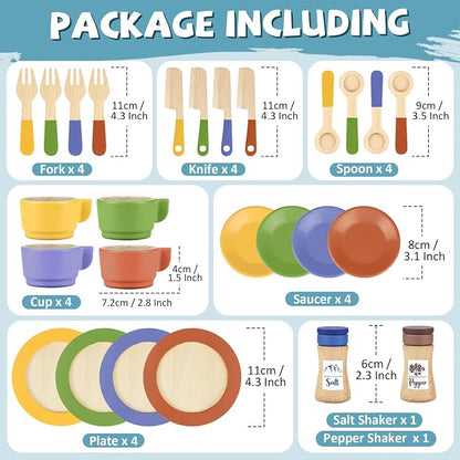 Wooden Play Dishes and Plates for Kids Kitchen Set Accessories | Cooking Toys - Image 2