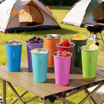 Stainless Steel Cups-20 oz Colorful Stackable Metal Drinking Glasses 8 Pcs | 20 - Image 7